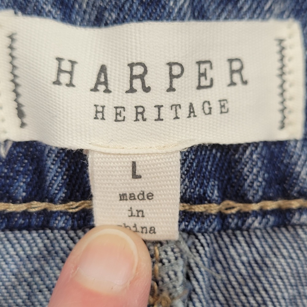 Harper Heritage Denim Mini Skirt Womens L Blue Excellent Scalloped Button Front - Picture 7 of 8